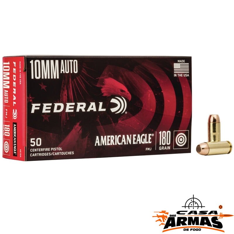 Munição FEDERAL AMERICAN EAGLE 10MM AUTO FMJ PP 180 Grains – Cx 50