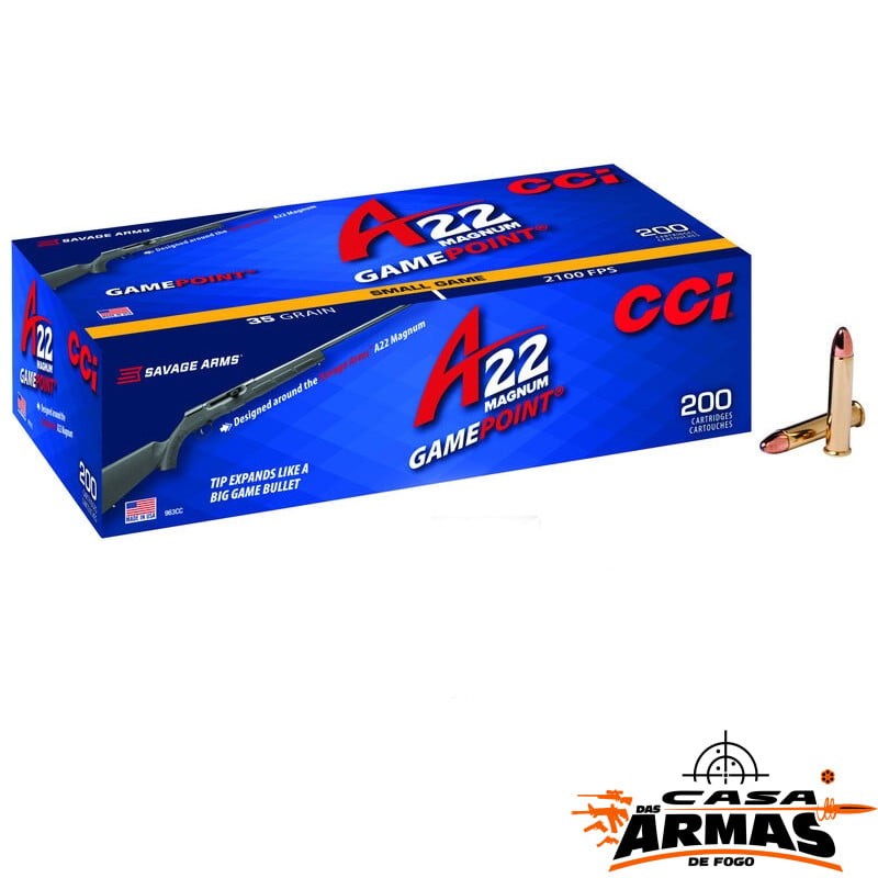 Munição CCI 22WMR MAGUM GAMEPOINT JACKETED SOFT POINT 35GR – CX200