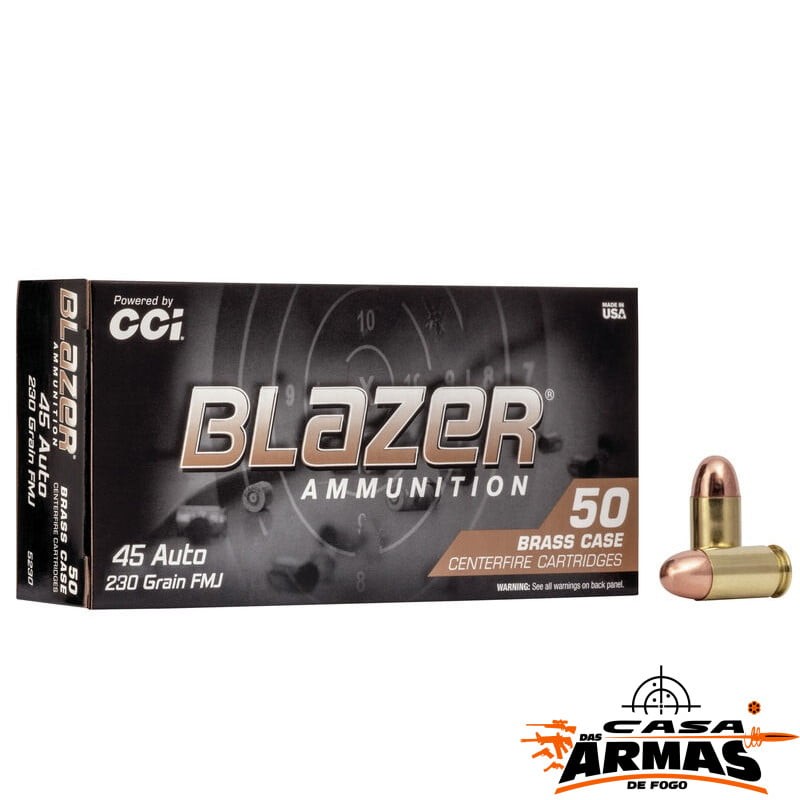 Munição CCI BLASER .45 AUTO FMJ 230 Grains – Cx 50