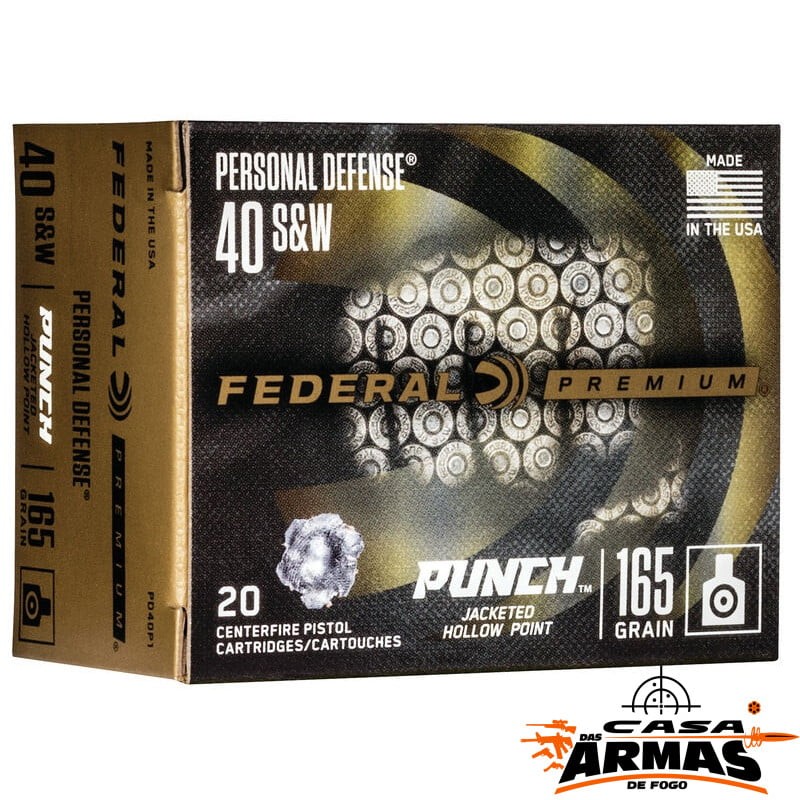 Munição FEDERAL PERSONAL DEFENSE PUNCH .40S&W HP 165 Grains – Cx 20