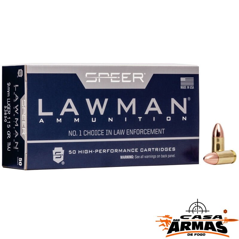 Munição SPEER LAWMAN 9mm LUGER TMJ 124 Grains – Cx 50